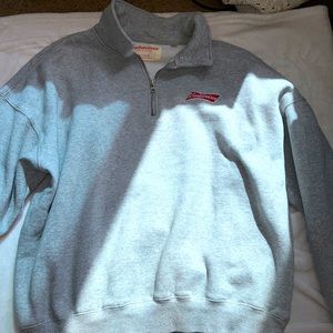 “budweiser” grey zip up collar crewneck, size M